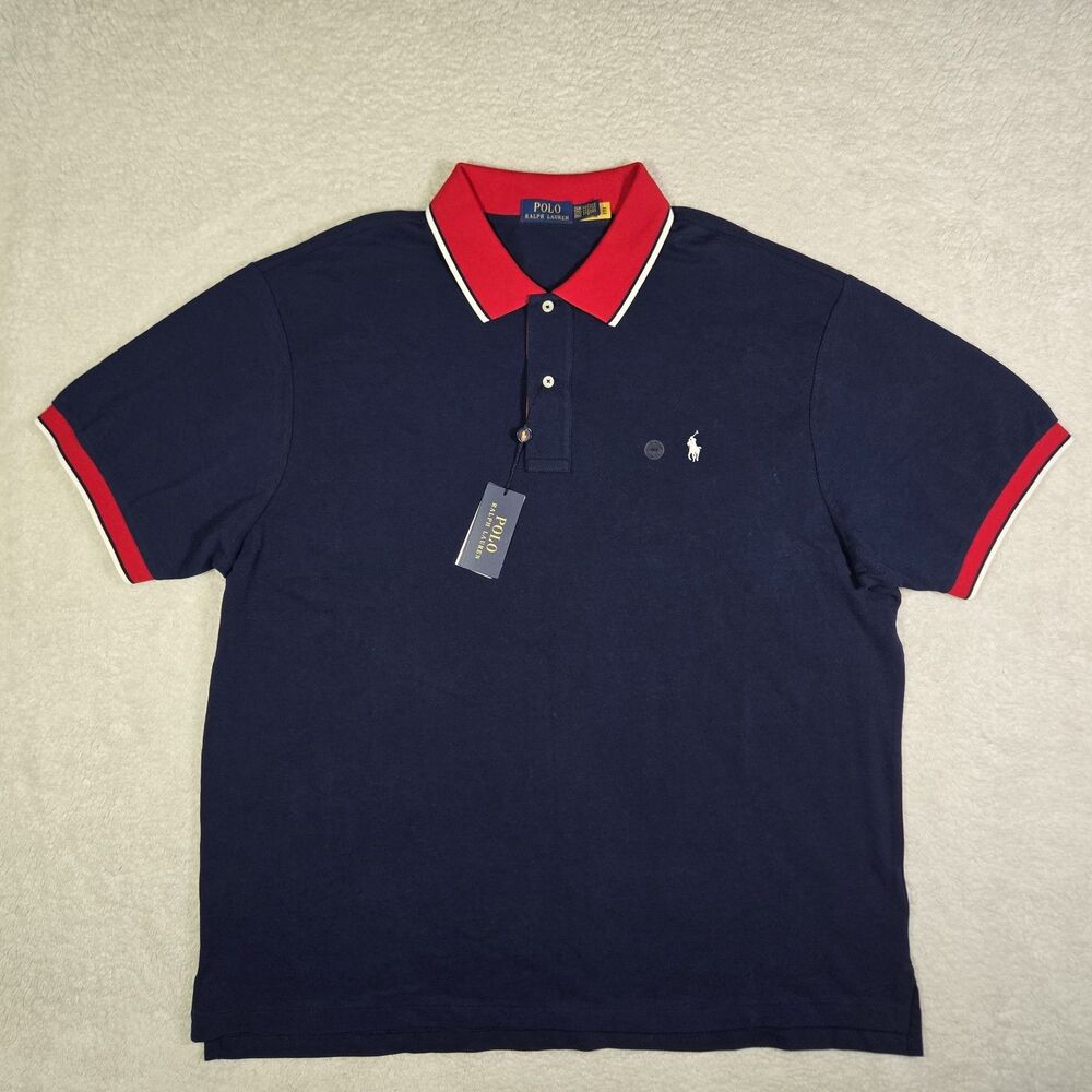 Polo Ralph Lauren Mens 2XB Navy Blue Tipped Short Sleeve Polo Shirt 2XL Big Tall
